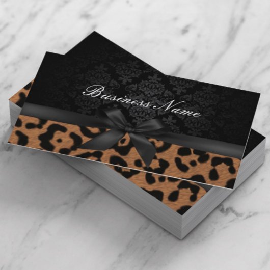 Makeup Artist Luxury Damask & Leopard Print Visitenkarte