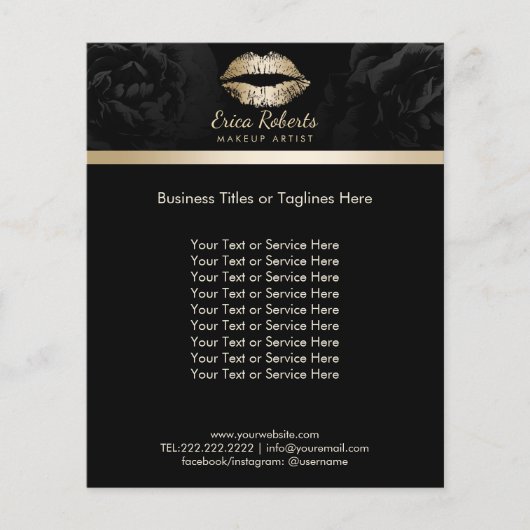 Makeup Artist Luxury Gold Lips Klasse Schwarze Blü Flyer (Vorne)