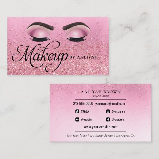 Makeup Artist Luxury Rose Red Glam Business Card Visitenkarte (Vorne/Hinten)
