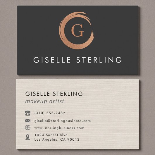 Makeup Artist Metallic Rose Gold Monogram Visitenkarte