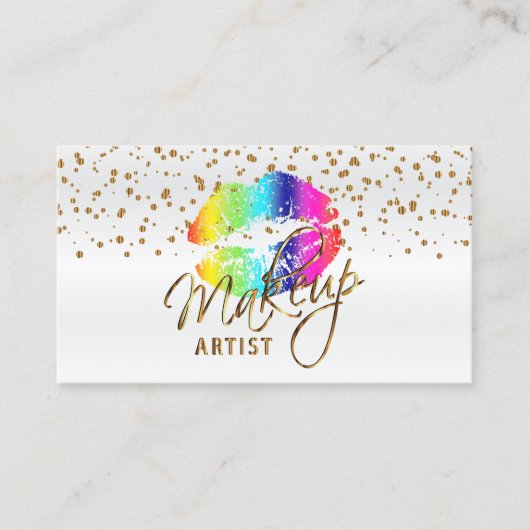 Makeup Artist mit Gold Confetti & Rainbow Lippen 2 Visitenkarte (Vorderseite)