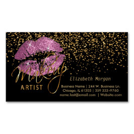 Makeup Artist mit Gold Confetti & So Pink Lippen Magnetische Visitenkarte