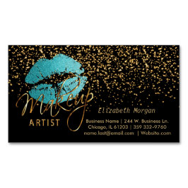 Makeup Artist mit Gold Confetti und Aquamarinen Li Magnetische Visitenkarte