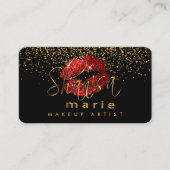 Makeup Artist mit Gold und Roten Lippen Visitenkarte (Vorderseite)