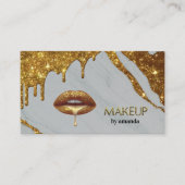 Makeup Artist mit goldtropfenden Lippen Marmor Bus Visitenkarte (Vorderseite)