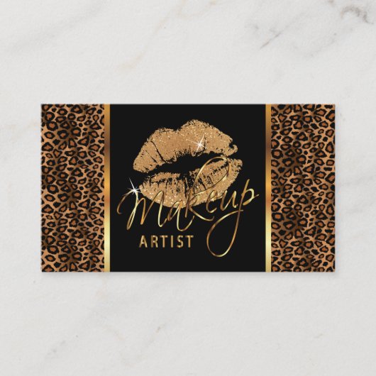 Makeup Artist mit Leopard & Gold Lippen Visitenkarte (Vorderseite)