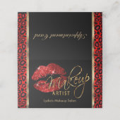 Makeup Artist mit roten Leoparden und roten Lippen Terminkarte (Außenseite Aufgefaltet)