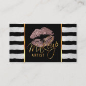 Makeup Artist mit Streifen und Rose Visitenkarte (Vorderseite)