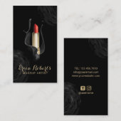 Makeup Artist Modern Black Floral Red Lipstick Visitenkarte (Vorne/Hinten)