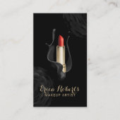 Makeup Artist Modern Black Floral Red Lipstick Visitenkarte (Vorderseite)