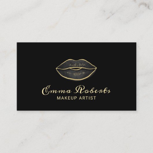 Makeup Artist Modern Black & Gold Lippen Visitenkarte (Vorderseite)