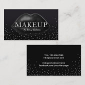 Makeup Artist Modern Black Lips Silver Confetti Visitenkarte (Vorne/Hinten)