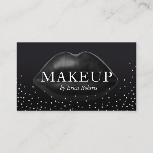 Makeup Artist Modern Black Lips Silver Confetti Visitenkarte (Vorderseite)