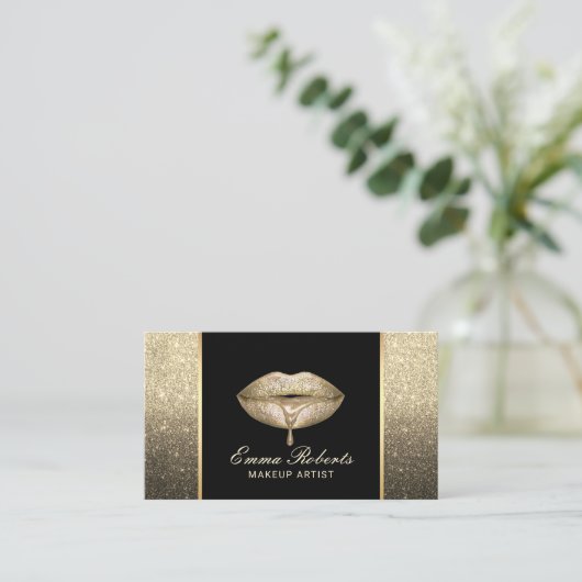 Makeup Artist Modern Driving Lips Gold Ombre Visitenkarte (Stehend Vorderseite)