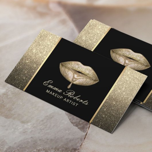 Makeup Artist Modern Driving Lips Gold Ombre Visitenkarte