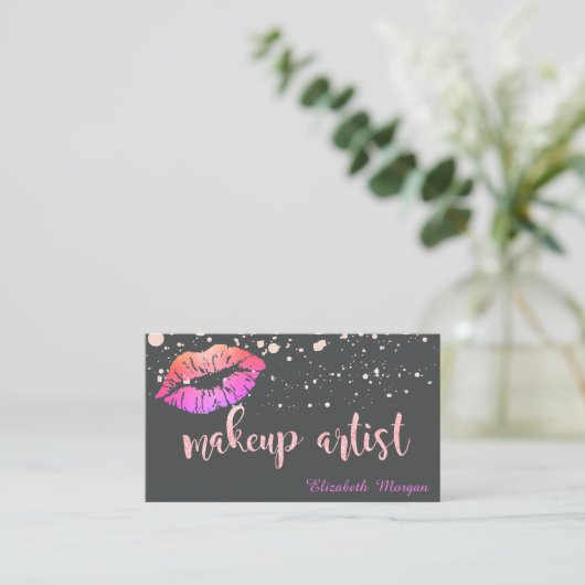 Makeup Artist Modern Glittery Lips Punkte Visitenkarte (Stehend Vorderseite)