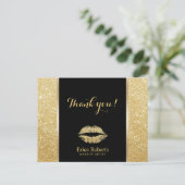 Makeup Artist Modern Gold Glitzer Lips Vielen Dank Postkarte (Stehend Vorderseite)