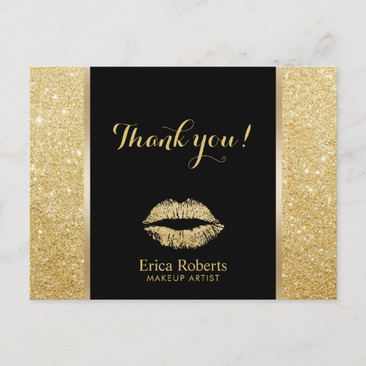 Makeup Artist Modern Gold Glitzer Lips Vielen Dank Postkarte (Vorderseite)