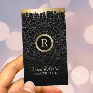 Makeup Artist Modern Gold Tropfens Black Floral Visitenkarte