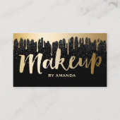 Makeup Artist Modern Gold Tropfens Black Glitzer Visitenkarte (Vorderseite)