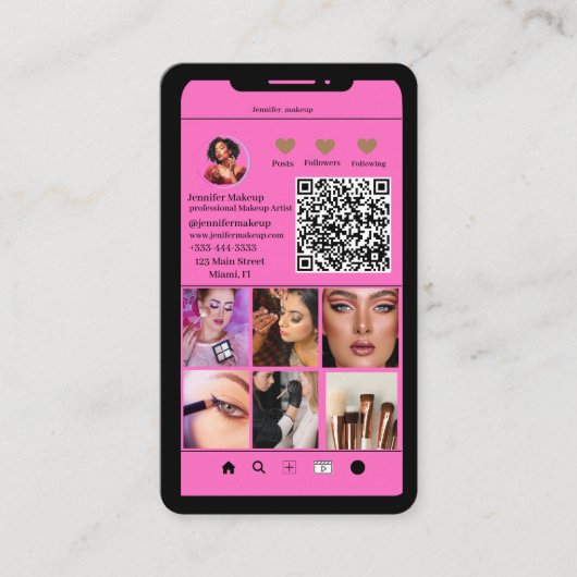 Makeup Artist Modern QR Code Instagram Grid Visitenkarte (Vorderseite)
