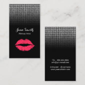 Makeup Artist Modern Red Lips Silver Sequins Visitenkarte (Vorne/Hinten)