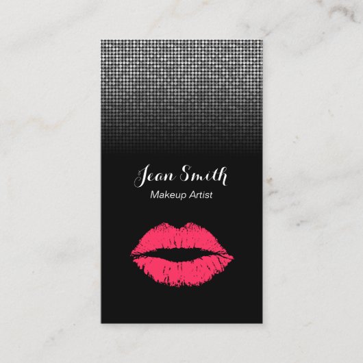 Makeup Artist Modern Red Lips Silver Sequins Visitenkarte (Vorderseite)