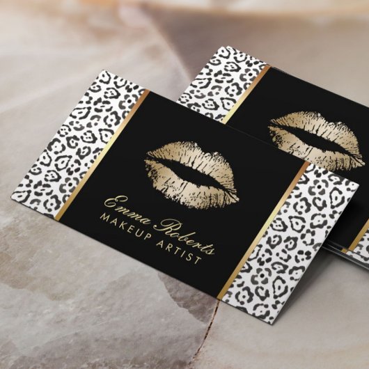 Makeup Artist Moderne Schwarz-weiße Leopard Gold L Visitenkarte