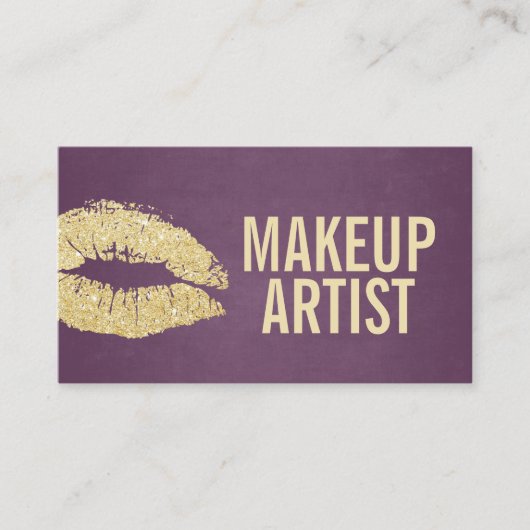 Makeup Artist Modernes Gold & Lila Visitenkarte (Vorderseite)
