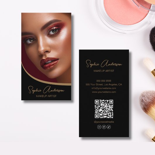 Makeup Artist Modernes Skript Schwarz und Gold Visitenkarte