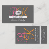 Makeup Artist Monogram Business Cards Rosa Grau Visitenkarte (Vorne/Hinten)