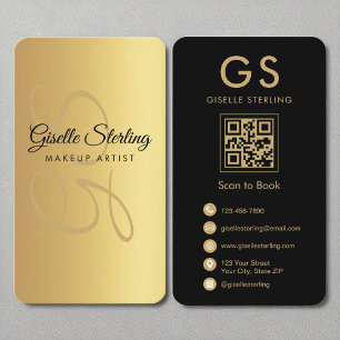 Makeup Artist Monogram Gold QR Code Visitenkarte