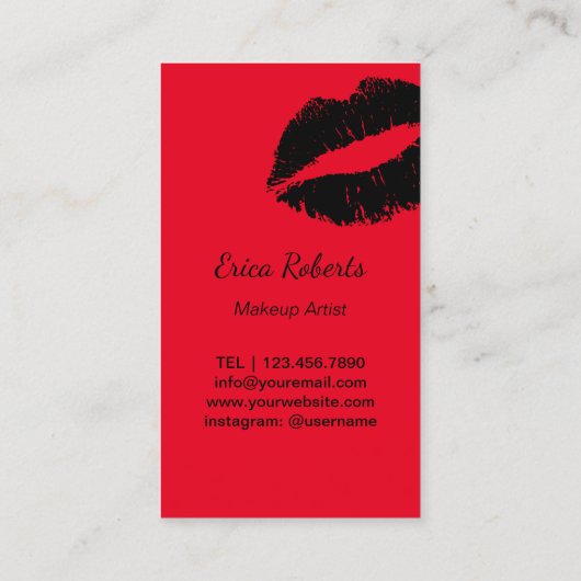 Makeup Artist Monogram Script Initial Black & Red Visitenkarte (Rückseite)