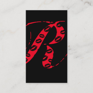 Makeup Artist Monogram Script Initial Black & Red Visitenkarte