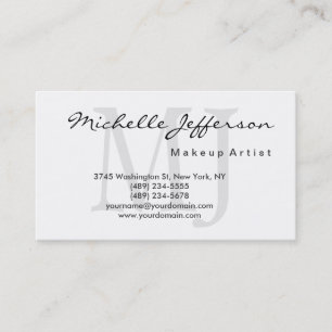 Makeup Artist Monogram Script White Business Card Visitenkarte