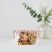 Makeup Artist MUA Lashes Glitzer Tropfen Rose Foto Visitenkarte (Stehend Vorderseite)