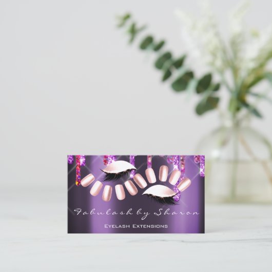 Makeup Artist Nail Artist Pink Violet Lashes Visitenkarte (Stehend Vorderseite)