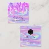 Makeup Artist Nail Logo Rosa Glitzer Holograph Blu Quadratische Visitenkarte (Vorne/Hinten)
