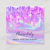 Makeup Artist Nail Logo Rosa Glitzer Holograph Blu Quadratische Visitenkarte (Vorderseite)