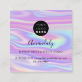 Makeup Artist Nail Logo Rosa Glitzer Holograph Blu Quadratische Visitenkarte (Rückseite)