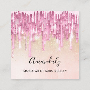 Makeup Artist Nail Logo Rose Glitzer Confetti Pink Quadratische Visitenkarte