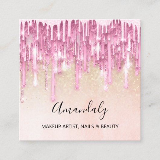Makeup Artist Nail Logo Rose Glitzer Confetti Pink Quadratische Visitenkarte (Vorderseite)