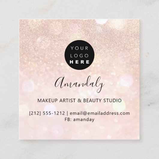 Makeup Artist Nail Logo Rose Glitzer Confetti Pink Quadratische Visitenkarte (Rückseite)