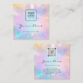 Makeup Artist Nail Unicorn Logo QR CODE Holograph Quadratische Visitenkarte (Vorne/Hinten)