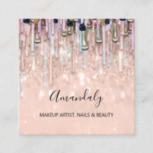 Makeup Artist Nails Glitzer Logo Rose Tropfen 3D  Quadratische Visitenkarte