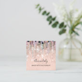 Makeup Artist Nails Glitzer Logo Rose Tropfen 3D Quadratische Visitenkarte (Stehend Vorderseite)