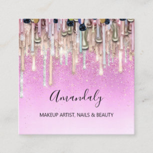 Makeup Artist Nails Glitzer Logo Rose Tropfen Pink Quadratische Visitenkarte