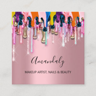 Makeup Artist Nails Glitzer Logo Rose Tropfen Rosa Quadratische Visitenkarte
