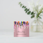 Makeup Artist Nails Glitzer Logo-Rose Tropfen Rosa Quadratische Visitenkarte (Stehend Vorderseite)