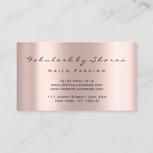 Makeup Artist Nails Glitzer Tropfen Rose Lash Lux Visitenkarte (Rückseite)